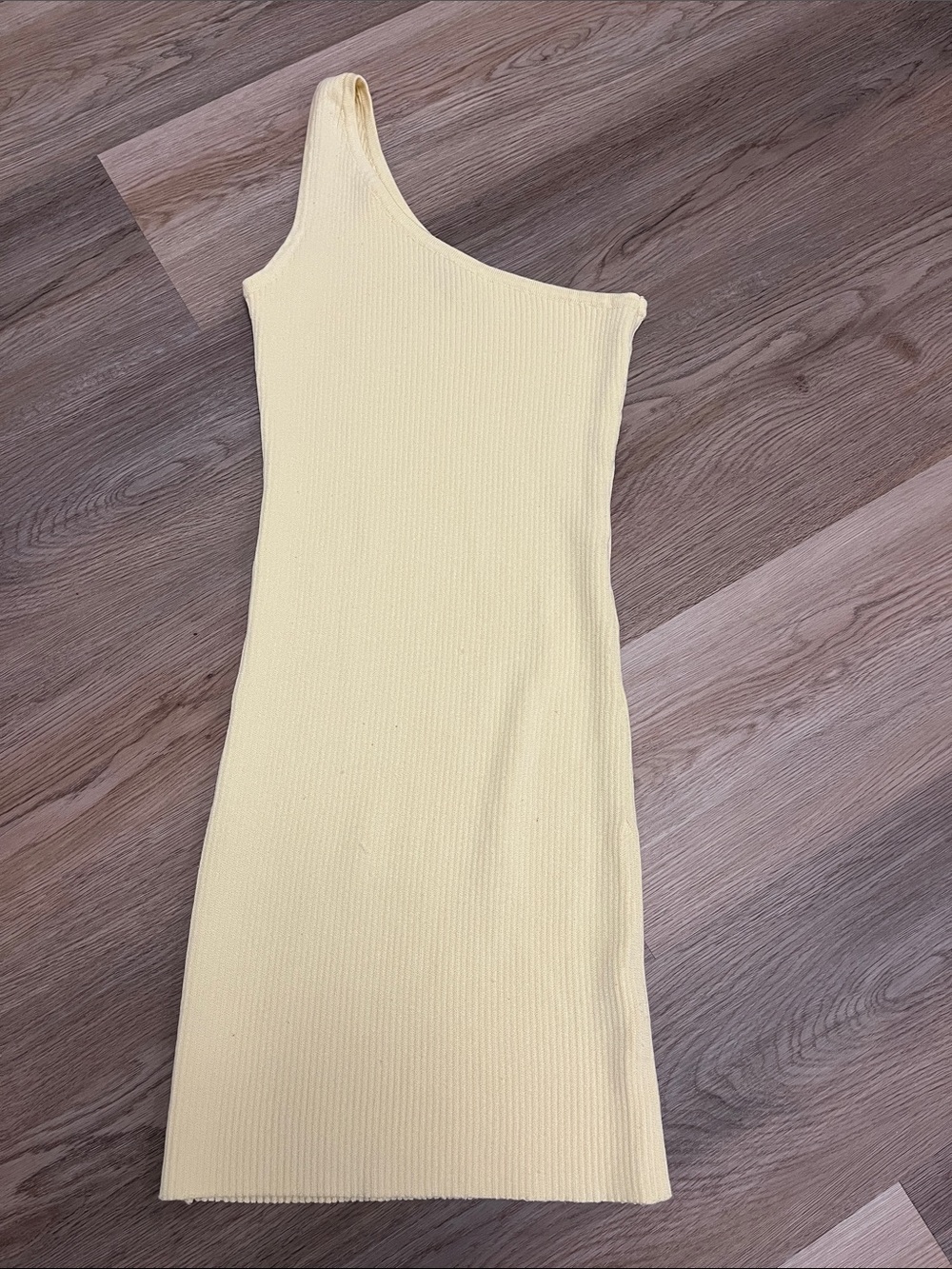 Princess Polly One-Shoulder Ribbed Dress in Pale Yellow